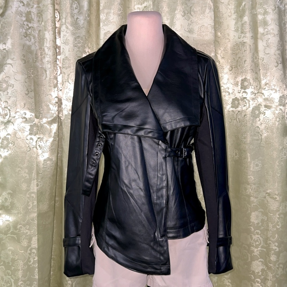 Ookie & Lala Draped Faux Leather Moto Jacket